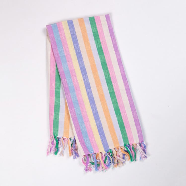 "Maxine Pastel Rainbow Striped Handwoven Cotton Towel" - Tea Towels in multicolorassorted-colors by Archive New York