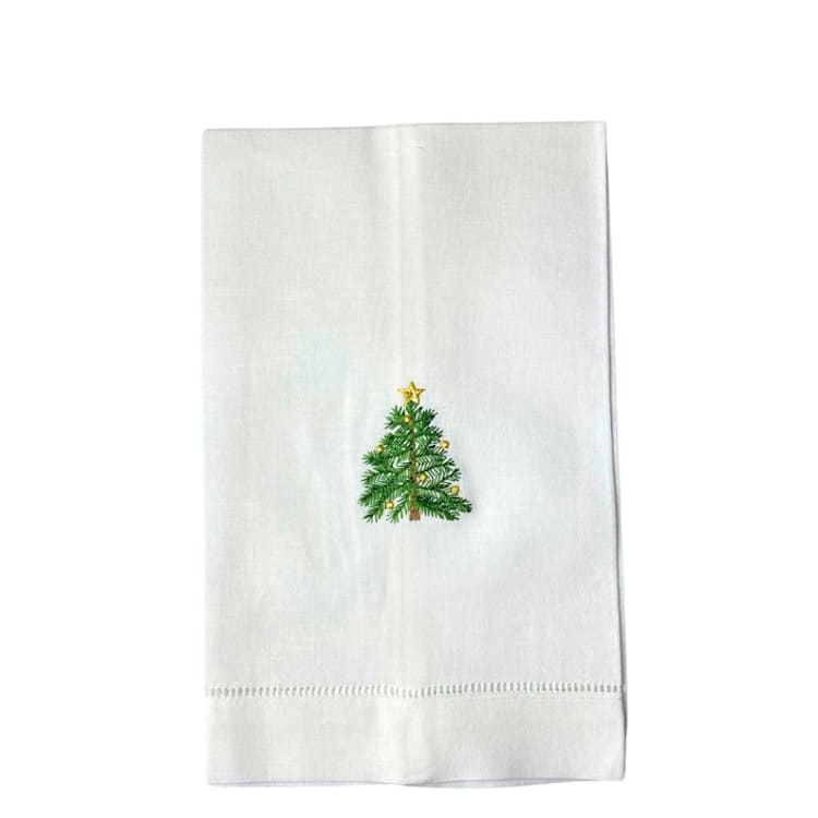 "Holiday Tree Embroidered Hand Towel" - Tea Towels in white by Virginia Marcello