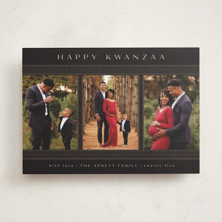 "Kwanzaa Three" - Kwanzaa Cards in Obsidian by Kamala Nahas - Front