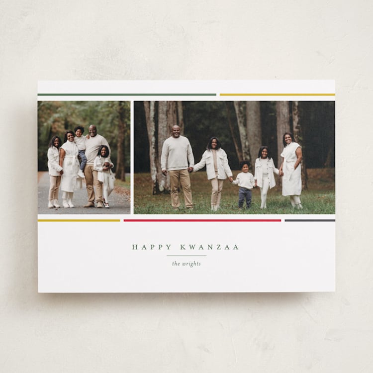 "Kwanzaa Stripes" - Kwanzaa Cards in Malachite by Alexandra Cohn - Front