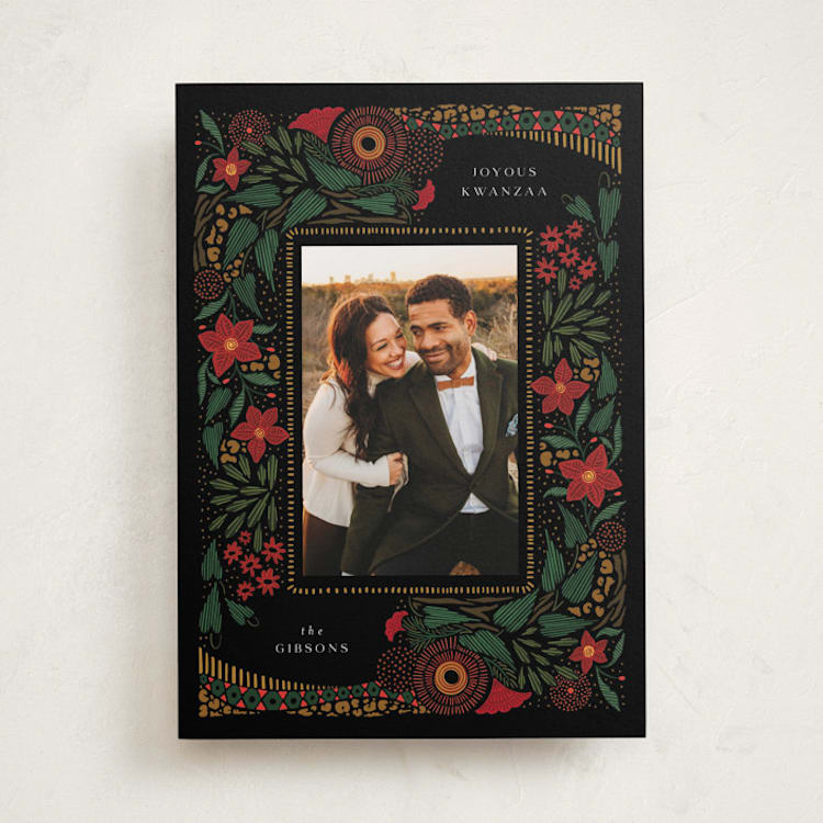 "Festive Flora" - Kwanzaa Cards in Rose by Grae - Front