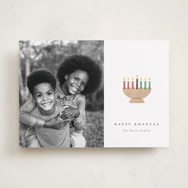 "Mod Candles" - Kwanzaa Cards in Linen by Robert and Stella - Front