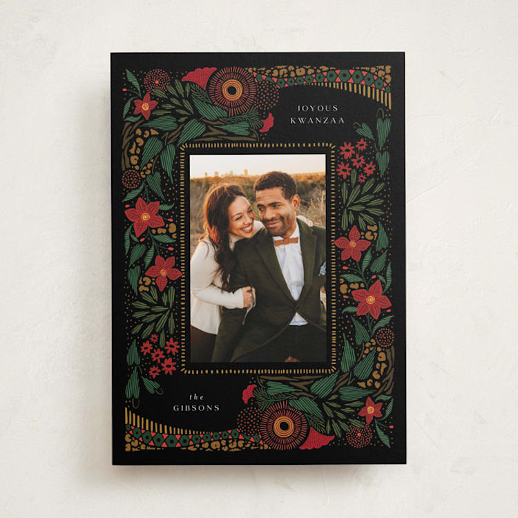 "Festive Flora" - Kwanzaa Cards in Rose by Grae - Front