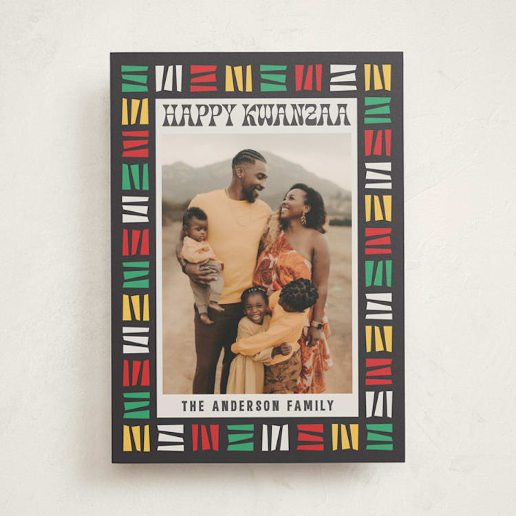 "Colorful border Kwanzaa" - Kwanzaa Cards in Licorice by Maria A - Front