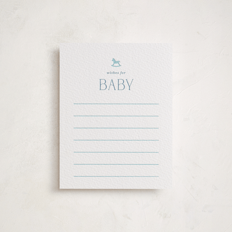 "Gingham Rockinghorse" - Letterpress Baby Shower Insert Cards in Robin's Egg by Olivia Raufman - Front