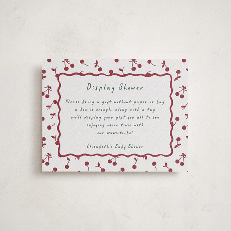 "Cherry Sweet" - Letterpress Baby Shower Insert Cards in Maraschino | Evergreen by Erin German - Front