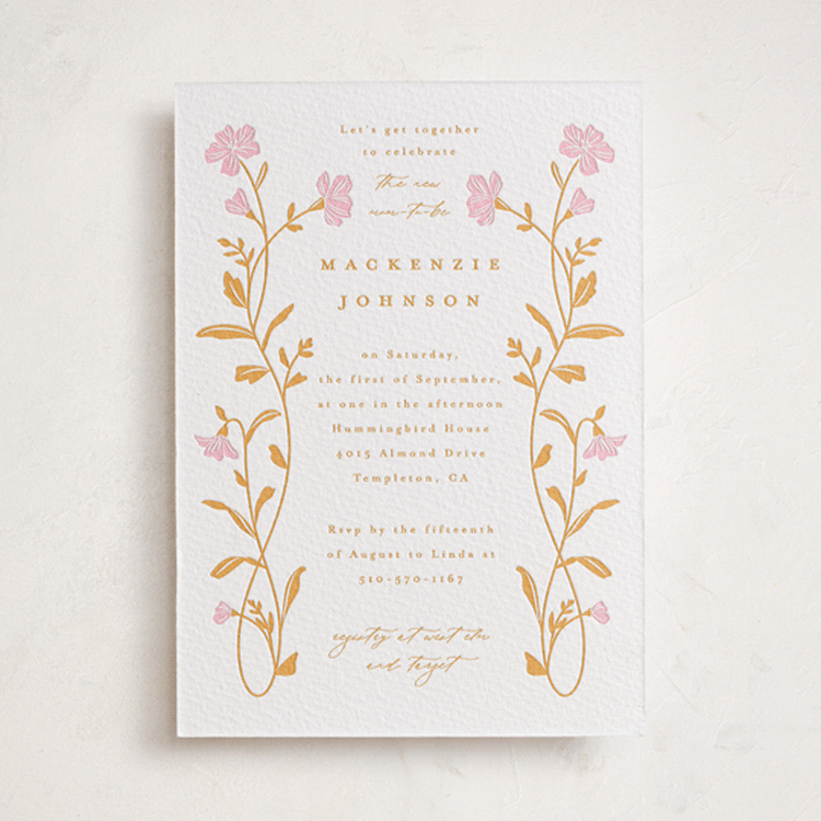 "Mirror Floral" - Baby Shower Invitations in Peony | Saffron by Everett Paper Goods - Front
