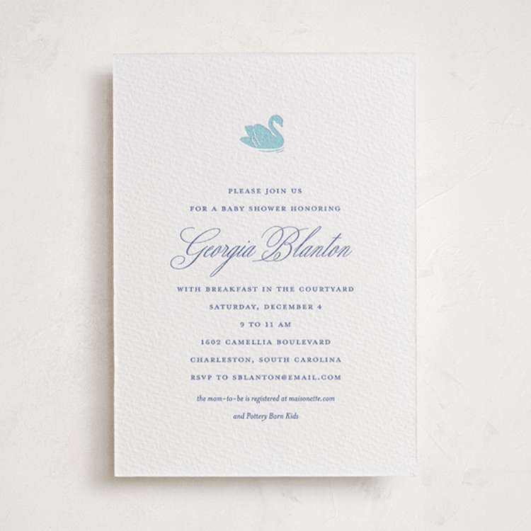 "Swan Shower" - Baby Shower Invitations in Mediterranean | Robin's Egg by Megan Davis - Front