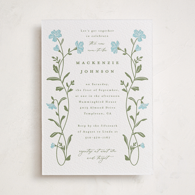 "Mirror Floral" - Baby Shower Invitations in Robin's Egg | Olive by Everett Paper Goods - Front