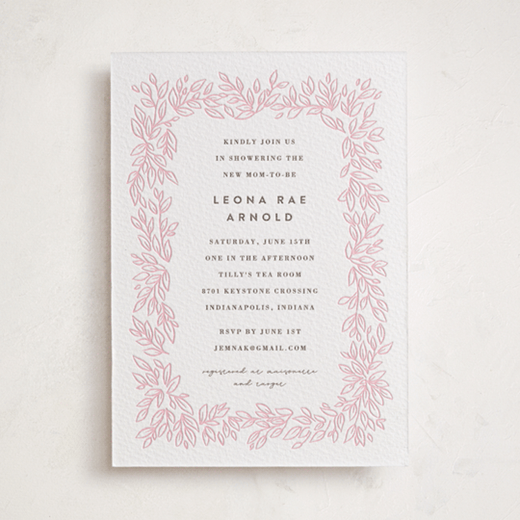 "Lovely Leaves" - Baby Shower Invitations in Graphite | Peony by Jessie Steury - Front