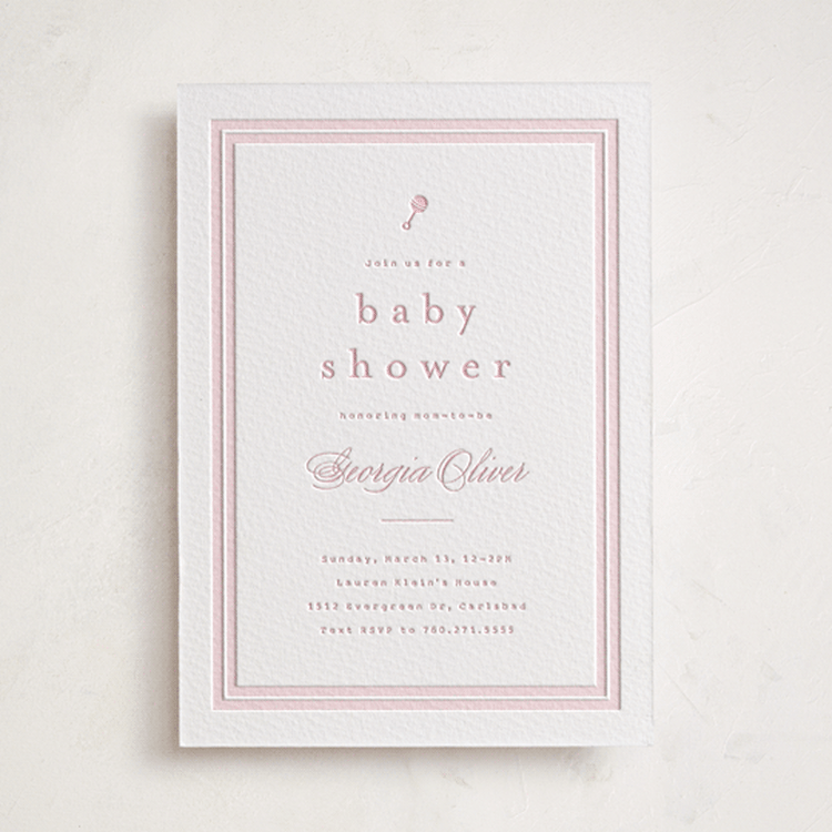"Classic Start" - Baby Shower Invitations in Peony by Carolyn MacLaren - Front