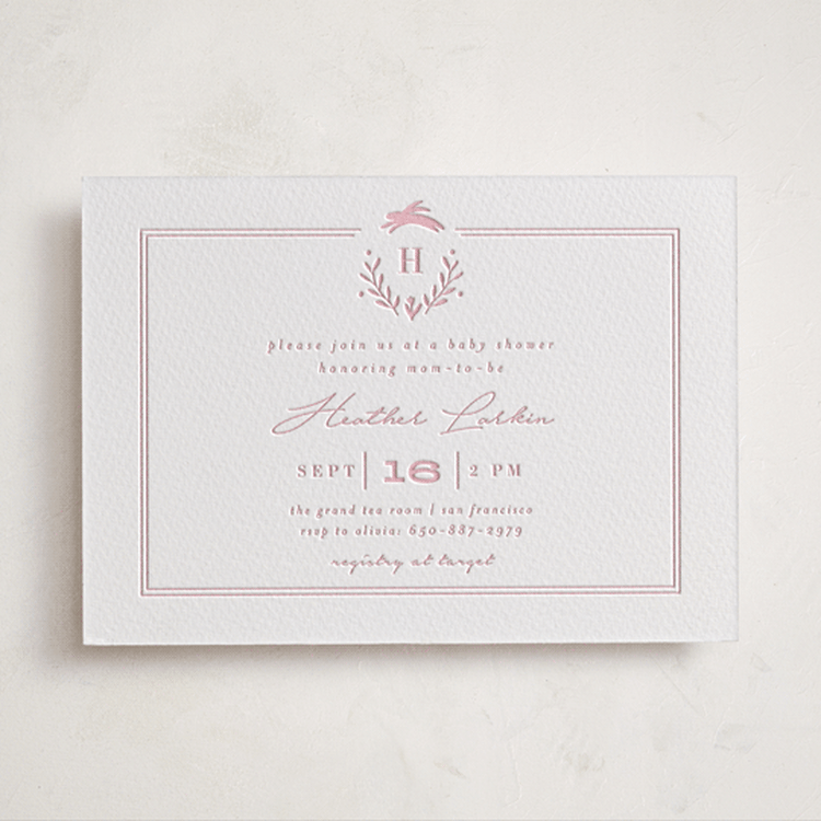 "Classic Baby Monogram" - Baby Shower Invitations in Peony by Susan Brown - Front