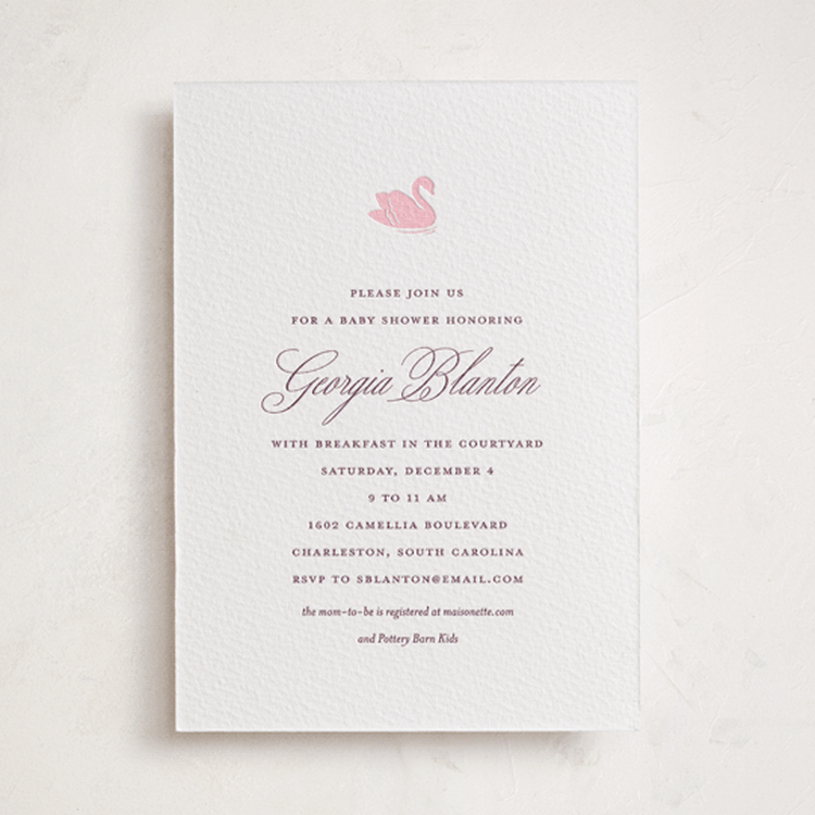 "Swan Shower" - Baby Shower Invitations in Currant | Peony by Megan Davis - Front