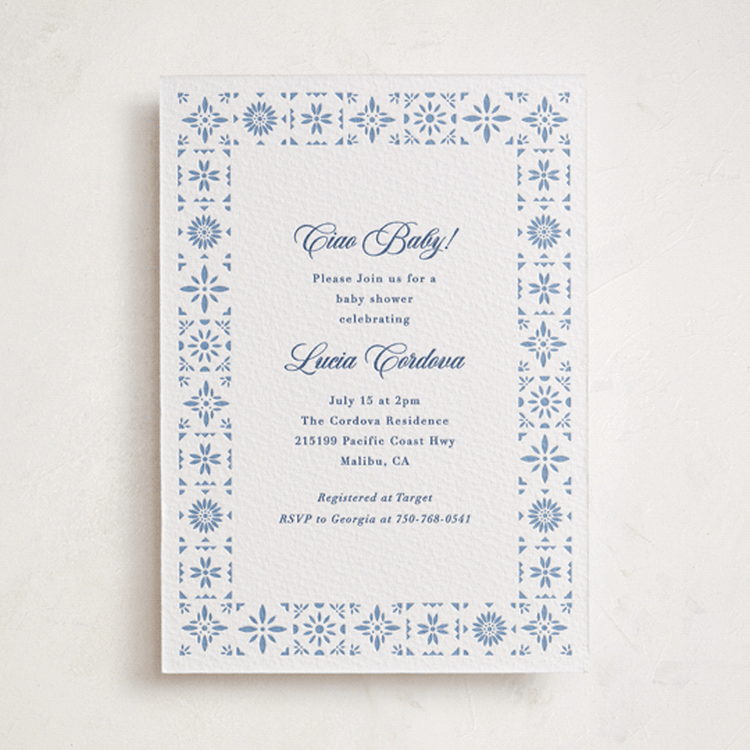 "Talavera Tiles" - Baby Shower Invitations in Lapis by Olivia Raufman - Front