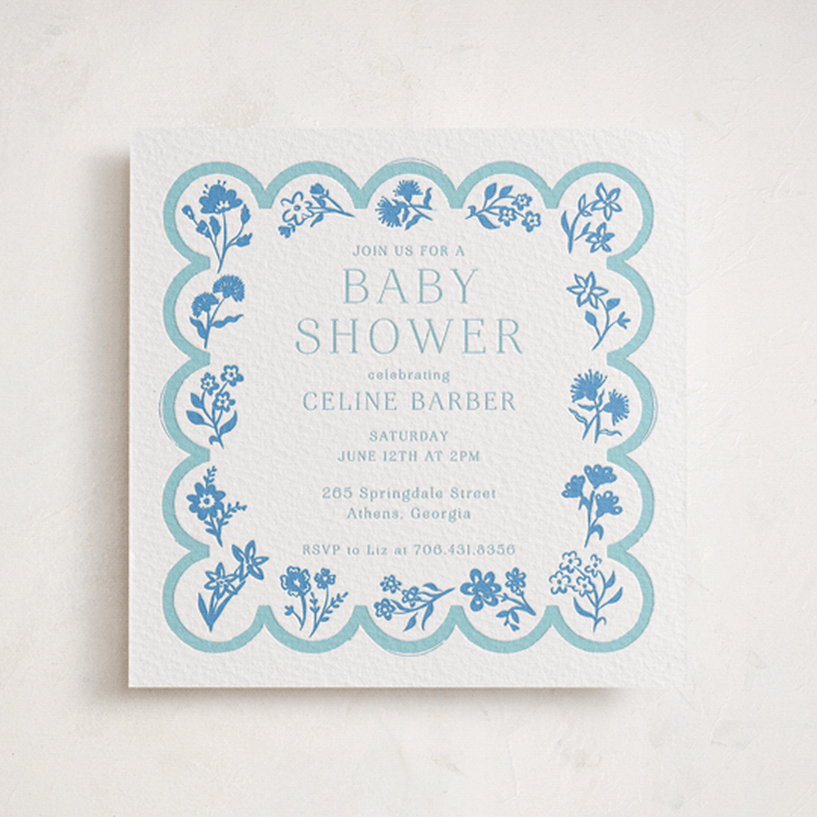 "Petite Jolie" - Baby Shower Invitations in Robin's Egg | Marine Blue by Hannah Bowman - Front