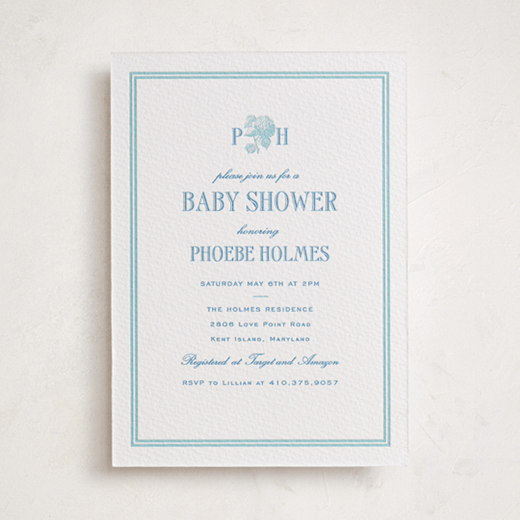 "Cheseapeake" - Baby Shower Invitations in Robin's Egg | Marine Blue by Megan Davis - Front