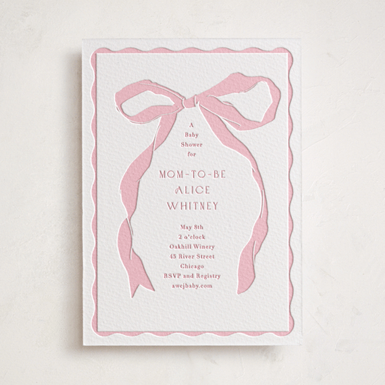 "Framed Bow" - Baby Shower Invitations in Peony by Baumbirdy - Front