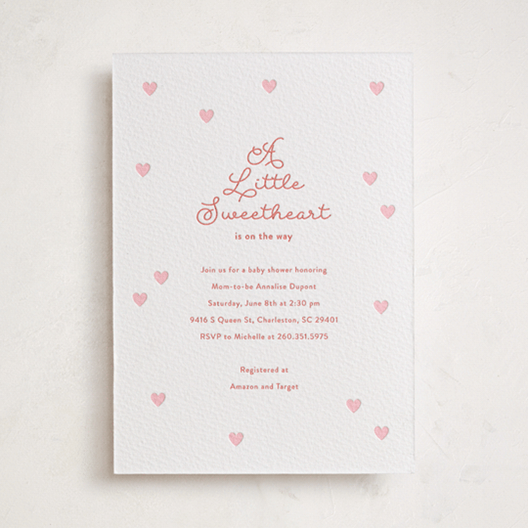 "Little Sweetheart" - Baby Shower Invitations in Peony by Angela Garrick - Front