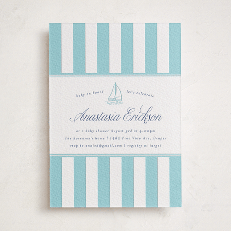 "On Board" - Baby Shower Invitations in Robin's Egg | Lapis by Stephanie Hawkes - Front