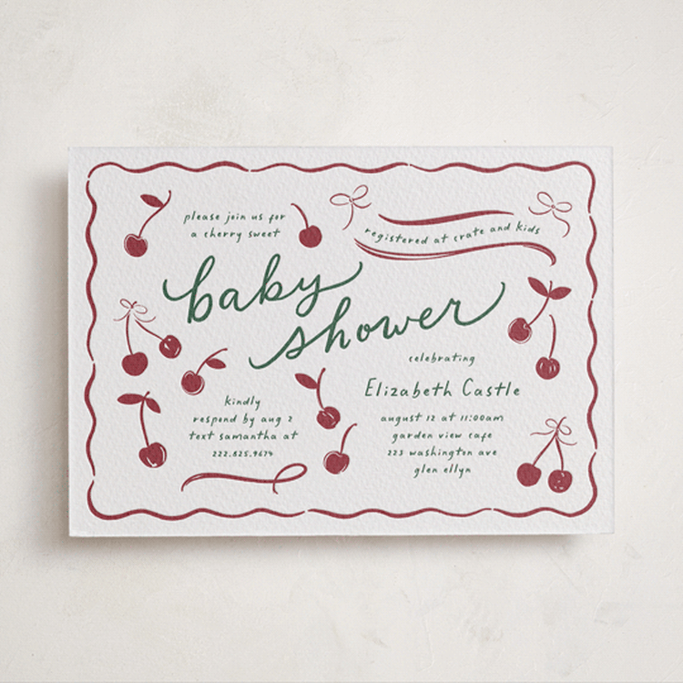 "Cherry Sweet" - Baby Shower Invitations in Maraschino | Evergreen by Erin German - Front