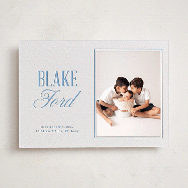 "Delicate Frame" - Letterpress Birth Announcement Photo Mount Cards in Honeydew | Olive by Baumbirdy - Front