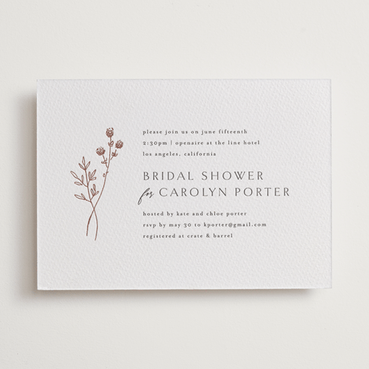 "Rustic Elegance" - Letterpress Bridal Shower Invitations in Cinnamon by Kelly Schmidt - Front