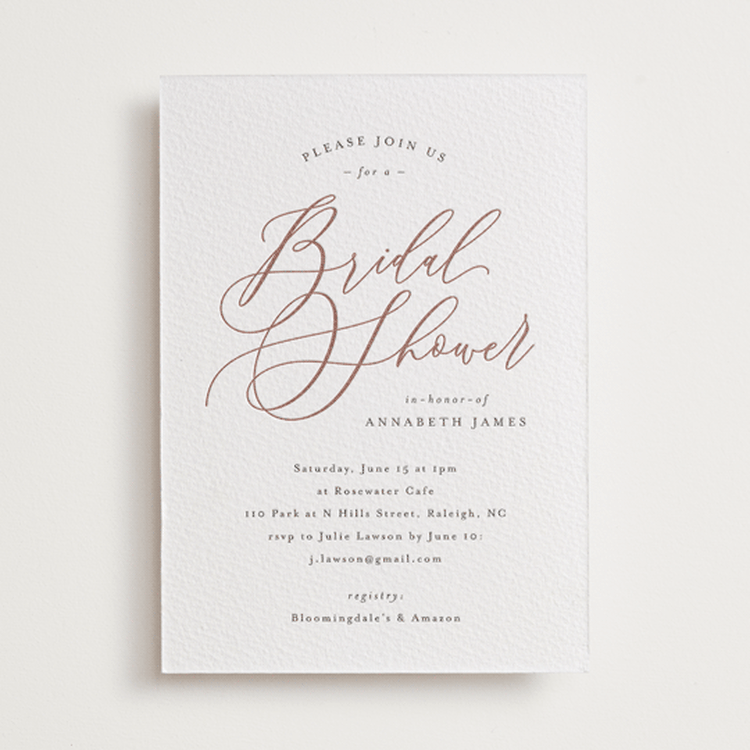 "POSH" - Letterpress Bridal Shower Invitations in Cinnamon by Melanie Kosuge - Front