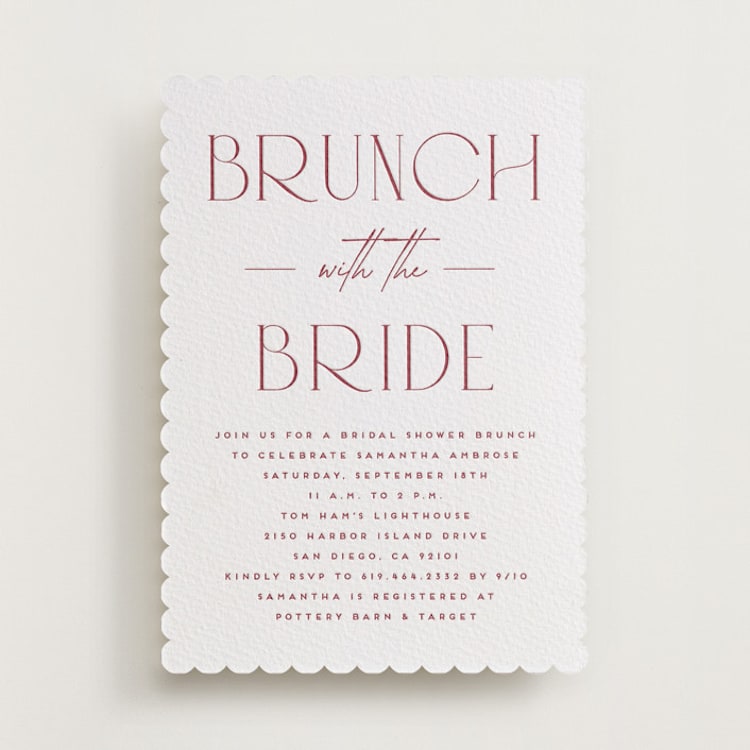 "Bridal Brunch" - Letterpress Bridal Shower Invitations in Maraschino by Erica Krystek - Front