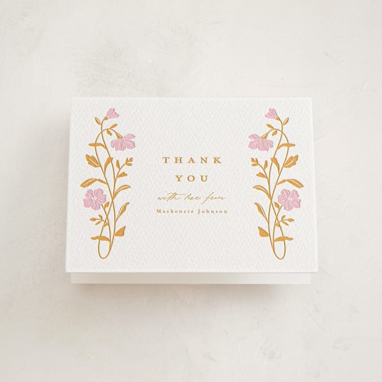 "Mirror Floral" - Letterpress Baby Shower Thank You Cards in Peony | Saffron by Everett Paper Goods - Front