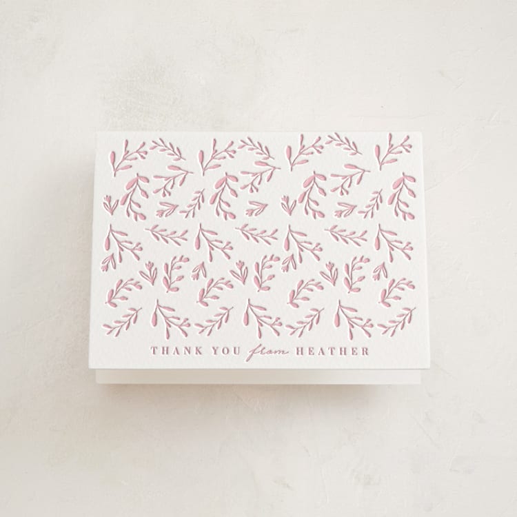 "Classic Baby Monogram" - Letterpress Baby Shower Thank You Cards in Peony by Susan Brown - Front