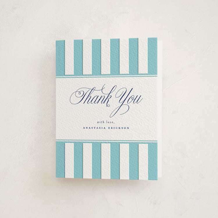 "On Board" - Letterpress Baby Shower Thank You Cards in Robin's Egg | Lapis by Stephanie Hawkes - Front