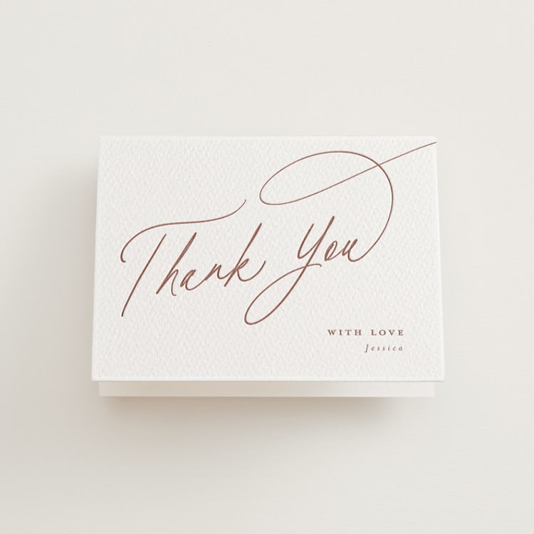 "Minimal" - Letterpress Bridal Shower Thank You Cards in Cinnamon by Joanna Griffin - Front