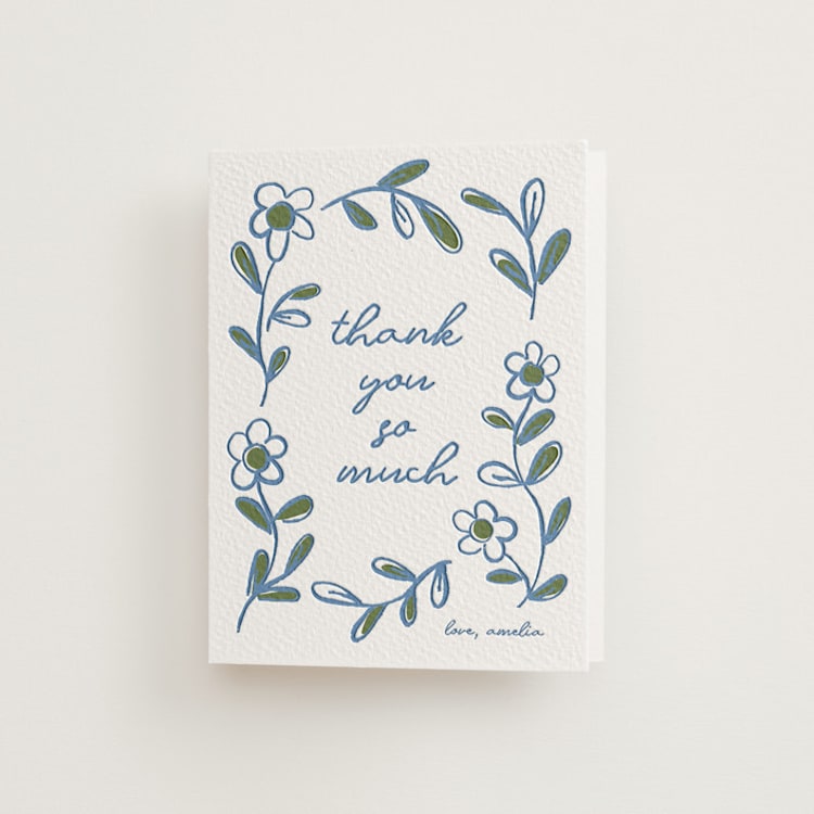 "blooming" - Letterpress Bridal Shower Thank You Cards in Pacific Blue | Olive by Kelly Watkins - Front