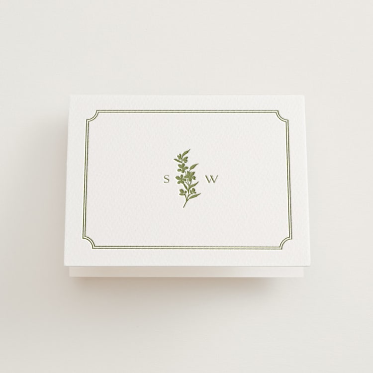"Simply Elegant" - Letterpress Bridal Shower Thank You Cards in Olive by Yaling Hou Suzuki - Front