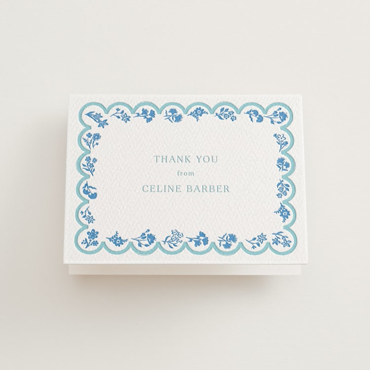 "Petite Jolie" - Letterpress Bridal Shower Thank You Cards in Robin's Egg | Marine Blue by Hannah Bowman - Front