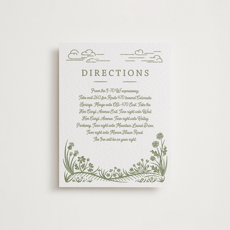 "On The Horizon" - Letterpress Direction Cards in Olive by Paper Sun Studio - Front