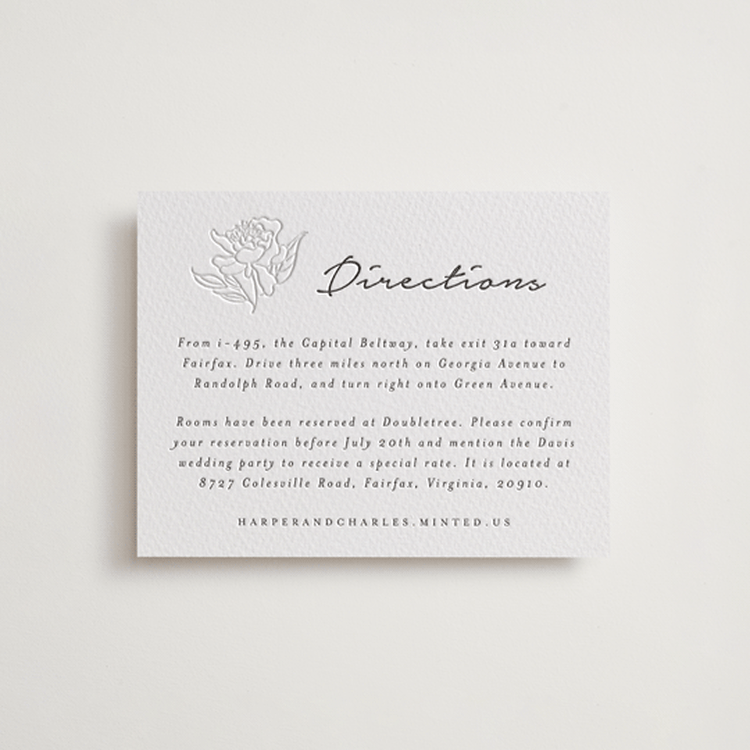 "my dearest" - Letterpress Direction Cards in Blind Deboss | Soft Black by Qing Ji - Front