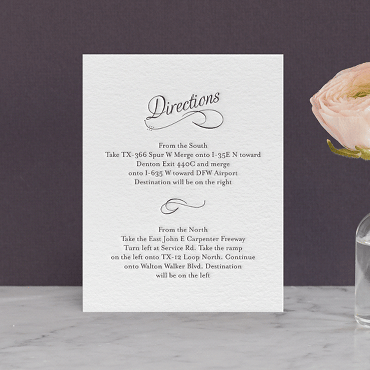 "Just My Type" - Letterpress Direction Cards in Soft Black by Ann Gardner - Front