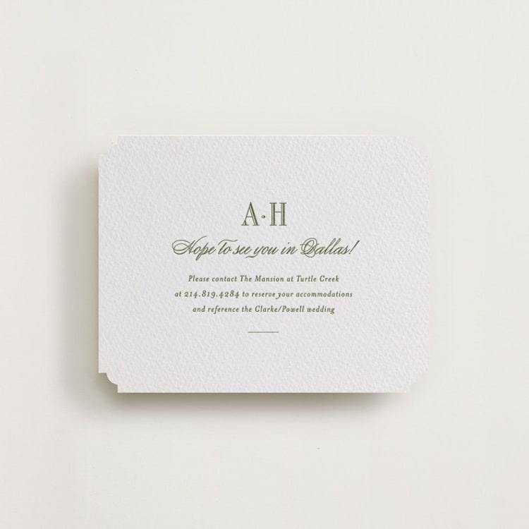 "Hepburn" - Letterpress Direction Cards in Artichoke by Megan Davis - Front