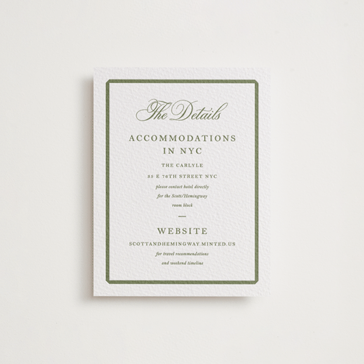 "Bevel" - Letterpress Direction Cards in Artichoke by Megan Davis - Front