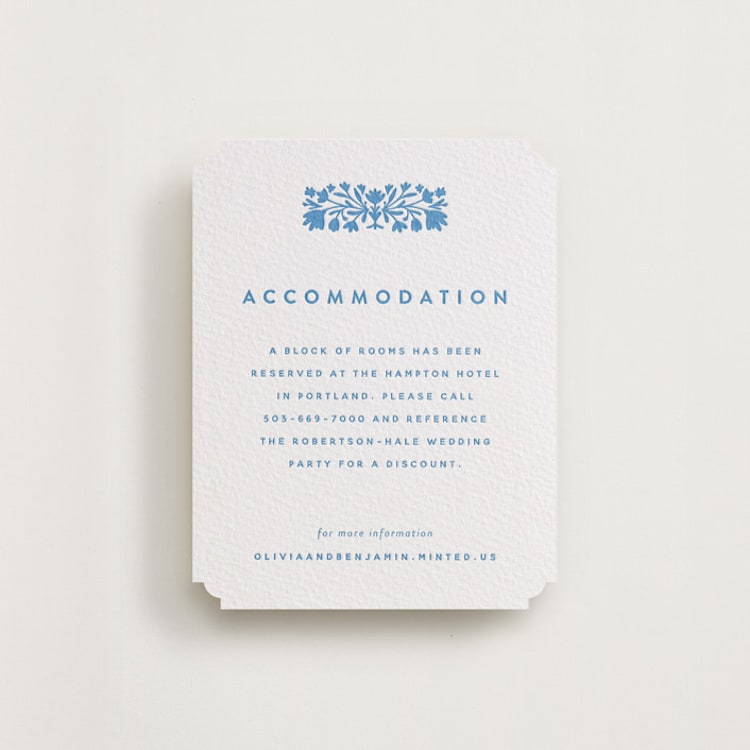 "Floral Stamp" - Letterpress Direction Cards in Marine Blue by Stephanie Hawkes - Front