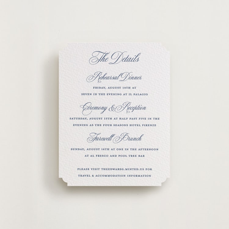 "Empire" - Letterpress Direction Cards in Blueberry by Jennifer Postorino - Front