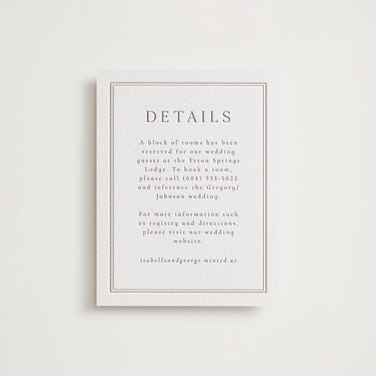 "Formal Serif" - Letterpress Direction Cards in Graphite | Dove Grey by Nicole Walsh - Front