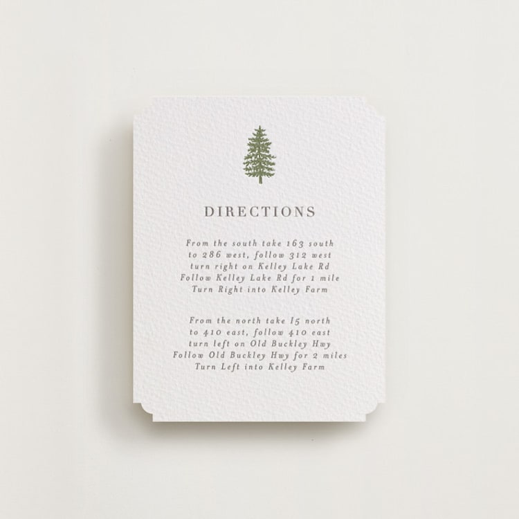 "Evergreens" - Letterpress Direction Cards in Artichoke | Graphite by Itsy Belle Studio - Front
