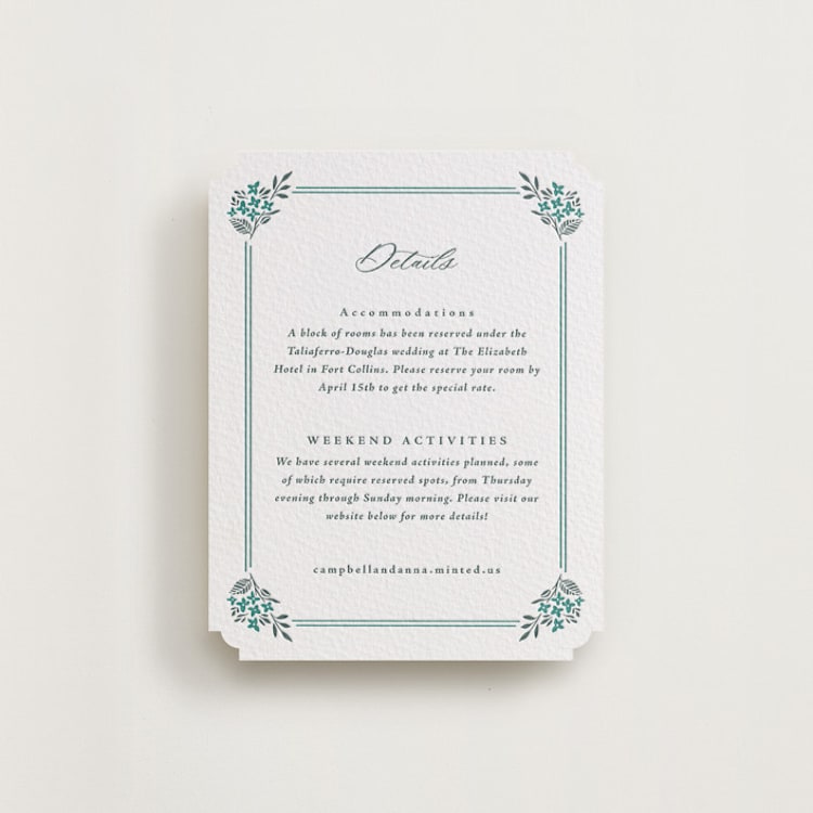 "Flourishing Crest" - Letterpress Direction Cards in Slate by Olivia Raufman - Front