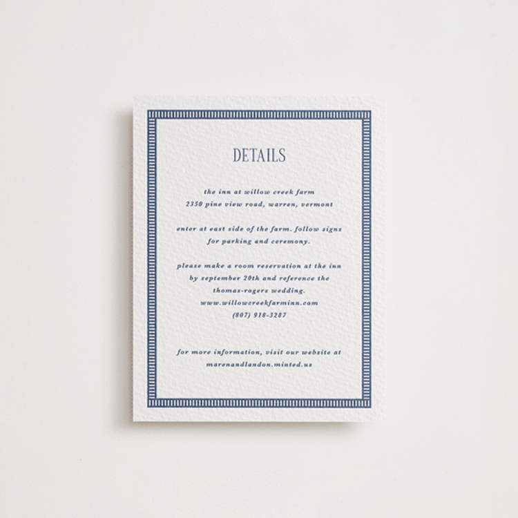 "Helena" - Letterpress Direction Cards in Blueberry by Kate Ahn - Front