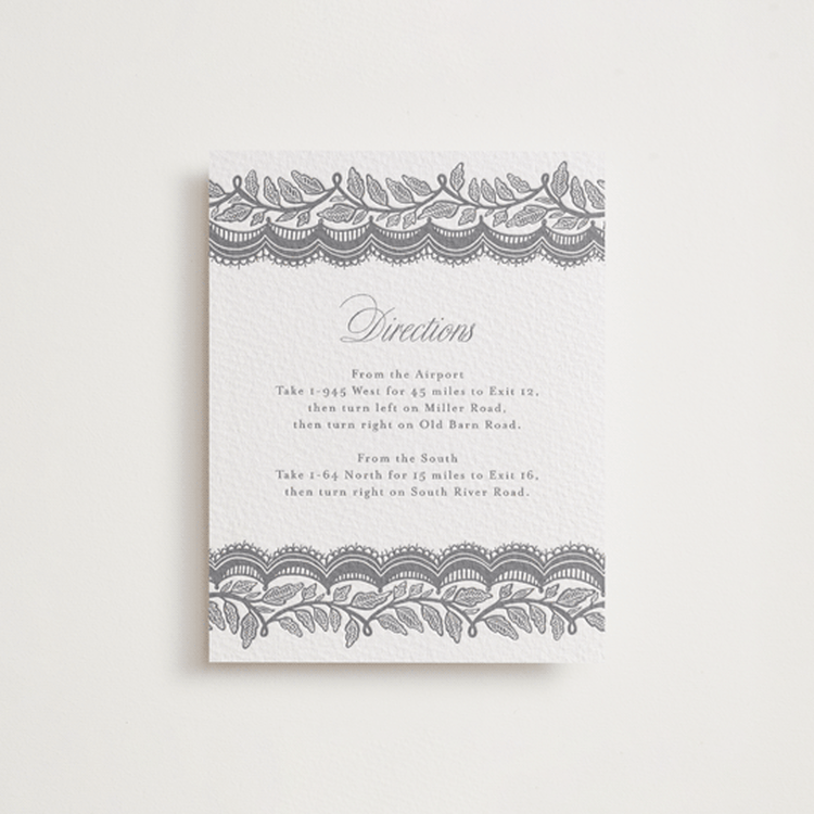 "Bridal Veil" - Letterpress Direction Cards in Smoke by Katharine Watson - Front