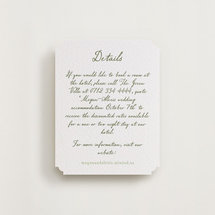"Handwritten" - Letterpress Direction Cards in Artichoke by Cass Loh - Front