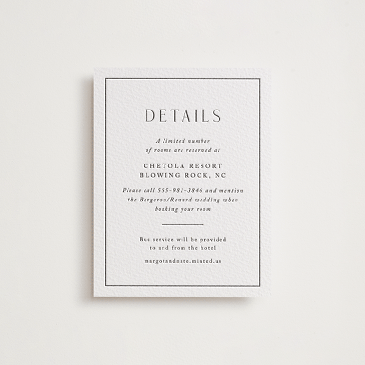 "Minimalist Monogram" - Letterpress Direction Cards in Soft Black by Olivia Raufman - Front
