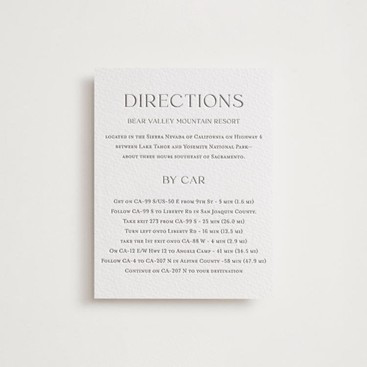 "Mountain Serenity" - Letterpress Direction Cards in Graphite by Lucrecia Caporale - Front